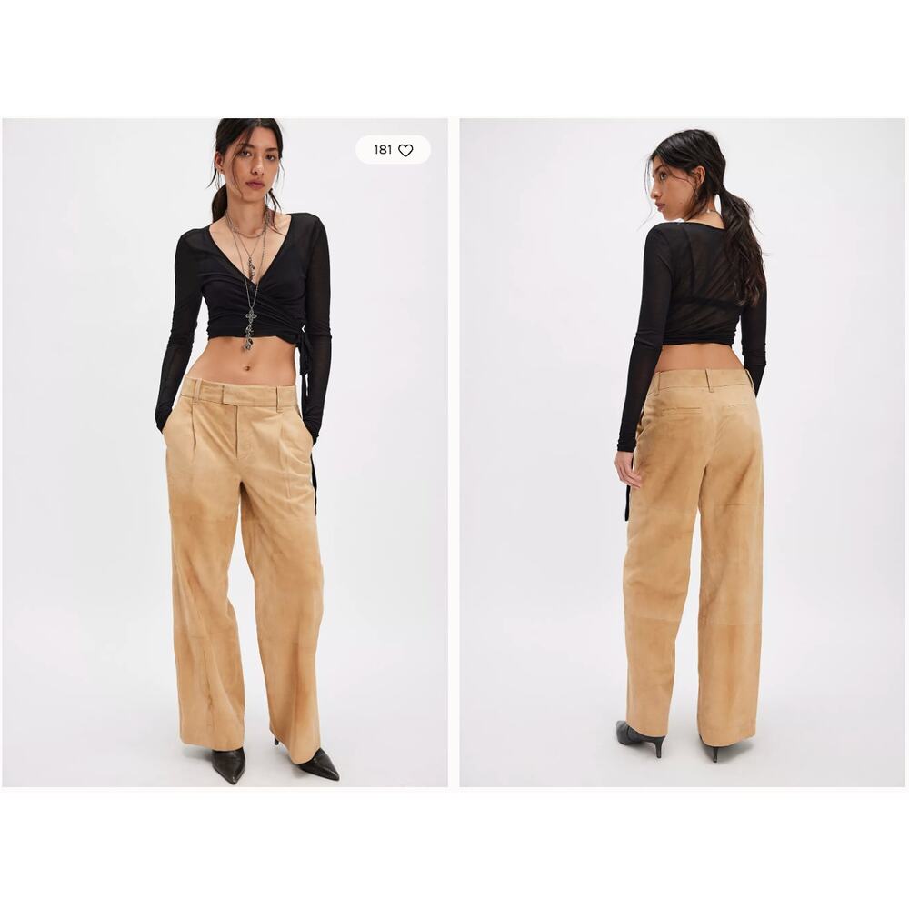 Free People Skyler Suede Trousers | Apricot | Size 10